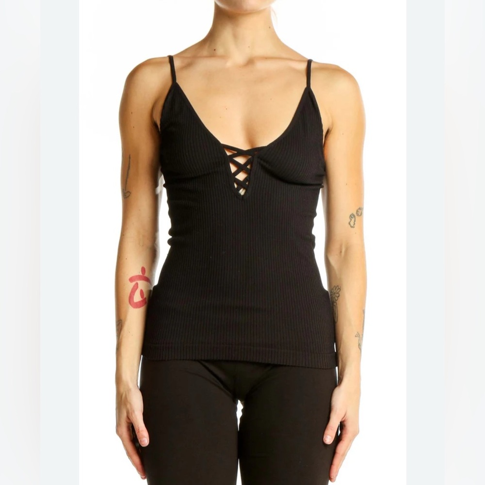 NWOT Free People Intimately Black Ribbed Lace-Up Camisole